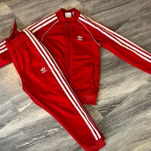 Adidas Kids Red Sweatpants & Jacket Set
